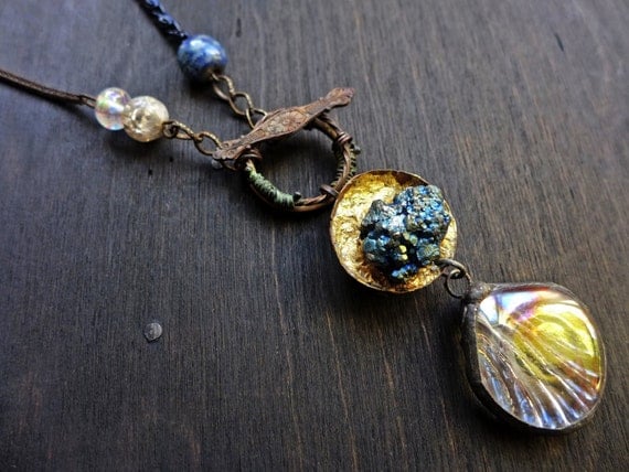 Gratulation. Iridescent assemblage necklace. 