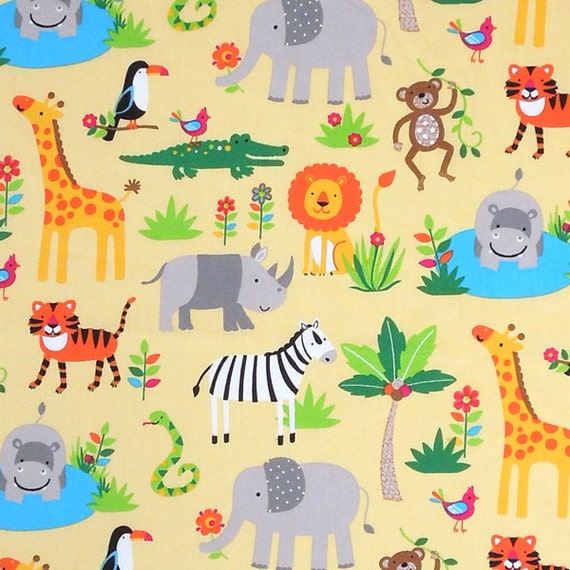 Baby Yellow Zoo Animal Cotton Fabric Kid's Yellow Jungle