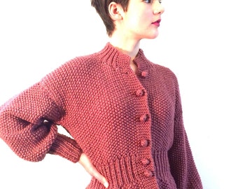 BASIA DESIGNS Peachy Hand knit Peplum Cardigan - Free US Shipping