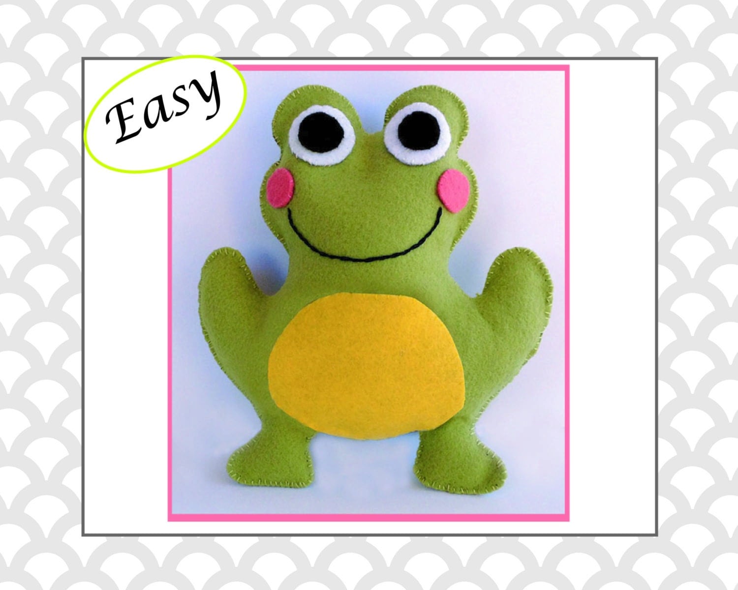 Frog Sewing Pattern, Felt Frog Pattern, Frog Plushie, Frog Softie, Frog