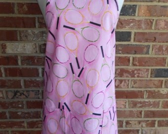 Women's Full Apron, Tennis Rackets Apron, Kitchen Apron, Pocket Apron, Bib Apron, Hostess Gift, Pink Apron, BBQ Style Apron, Shower Gift
