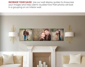 Photography Wall Display Guide - Modern White Sitting Room - (3) Photoshop Layered .psd Templates with Sitting Room backdrop & image display