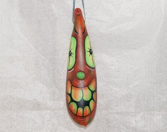 Halloween Folk Art Gourd Ornament, Haunted Halloween Banana Gourd Ornament (243)