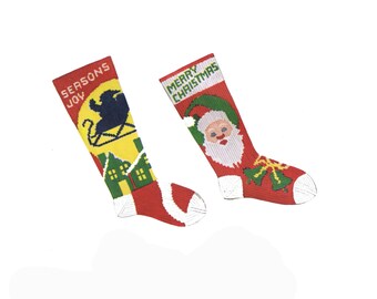 1950s Knit O Graf PATTERN Christmas Stockings Santa in Sleigh Santa face Snowman Christmas Tree PDF format Instant Download