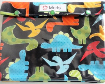 Dinosaur Clear Front Pouch Organizer Kids Medications Epi Pens Diabetes Meter First Aid Boys Get Well Gift Free Personalization 7x9