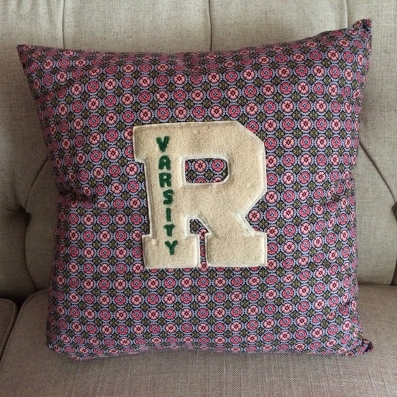 Letter R Pillow Repurposed Vintage Varsity Letter by GypsyMouse