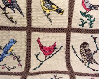 Birds Birds Birds - Crochet Afghan Blanket Throw - Beautiful afghan -