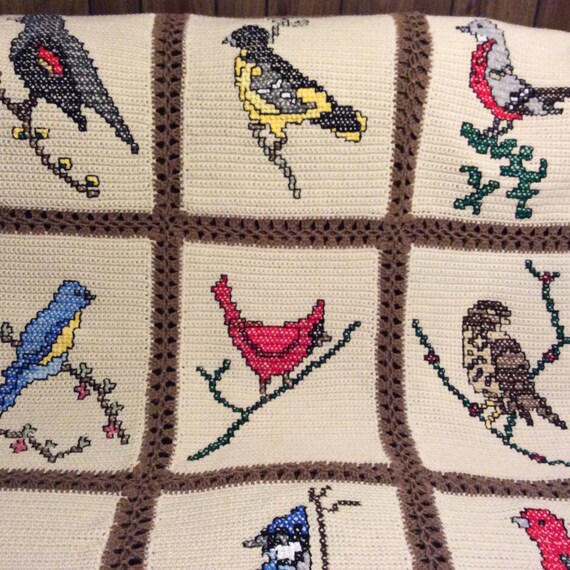 Birds Birds Birds Crochet Afghan Blanket Throw Beautiful