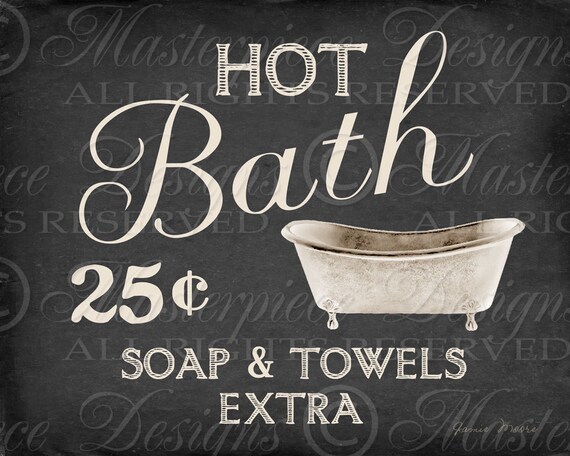 Hot Bath Printable Art / Bathroom Sign / Powder Room Sign