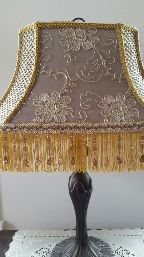 Bronze and Gold lamp shade with Beaded Fringe