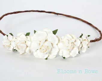 White Flower Crown Headband, flower girl headband, Flower girl flower crown, Flower Wreath, White Flower Headband, First Communion Headband