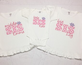 Princess Sister Shirt - Big Sister Shirt - Little Sister - Middle Sister - Sibling Shirts - Princess Crown Shirt - Pregnancy Announcement