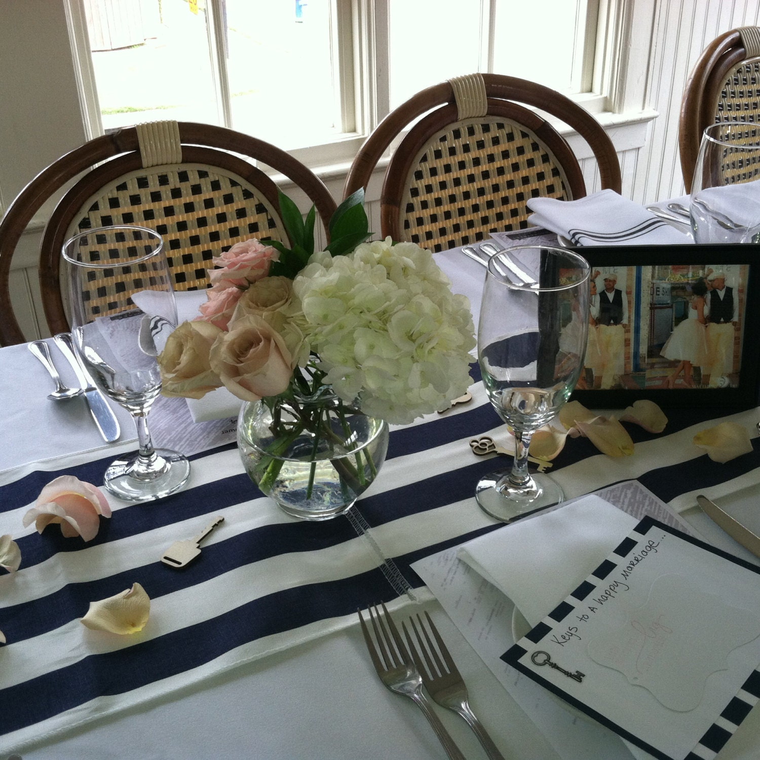 Navy Blue Stripe Table Runner Wedding Table Centerpiece