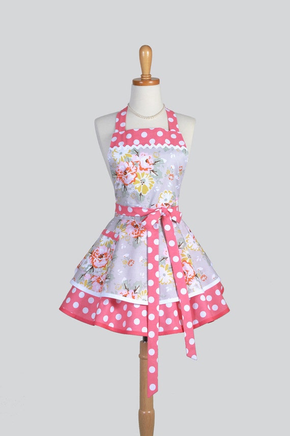 Ruffled Retro Aprons Cute Flirty Full Kitchen Womens Apron