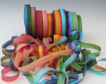 A Hanah Hand Dyed Silk Ribbon ,Hand Dyed Silk Ribbon, bias-cut 7/16 inch wide