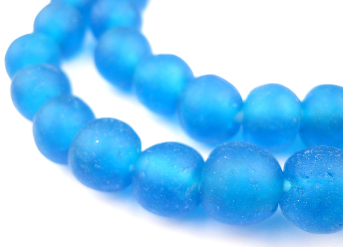 45 Recycled Glass Beads African Beads Azul Blue 14mm
