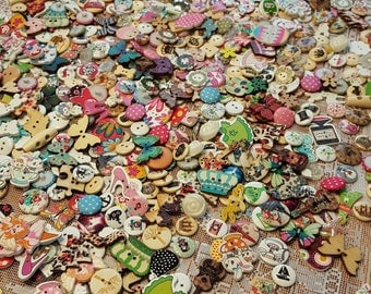 Massive Wholesale Assortment of Buttons (100) - Buttons Lot, Wooden Buttons, Assorted Buttons