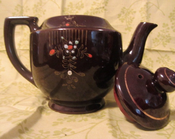 Antique Brown Made in Japan Clay Teapot, Collectable Teapot, Vintage Teapot, Kitchen, Dinning, Serving, Display, Flower Pot