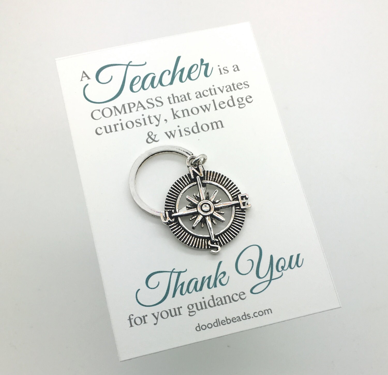 Male Teacher gifts Silver Compass Key Ring Teacher