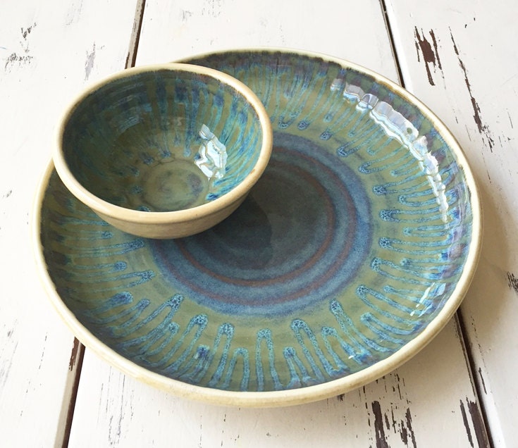 Ceramic Chip and Dip Set Unique Hostess Gift Pottery Chip