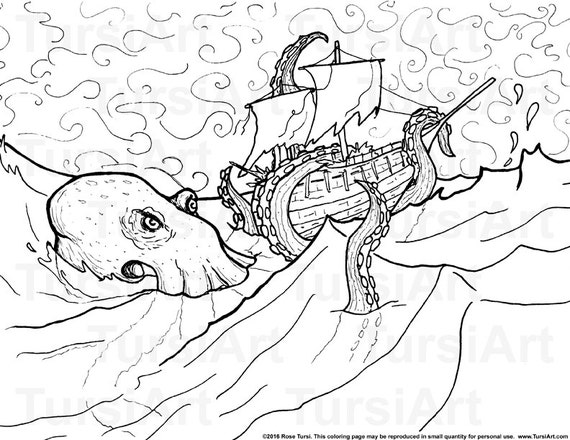 Items similar to Kraken Coloring Page Digital Download Printable