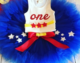 Wonder Woman Costume | 1st Birthday Tutu Dress | Baby Birthday Tutu | Cake Smash Tutu | Tutu Skirt | Wonder Woman Tutu | Super Hero Costume