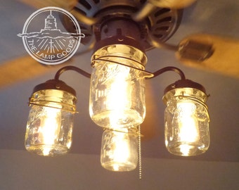 Mason Jar Ceiling Fan LIGHT KIT ONLY with Vintage Pints