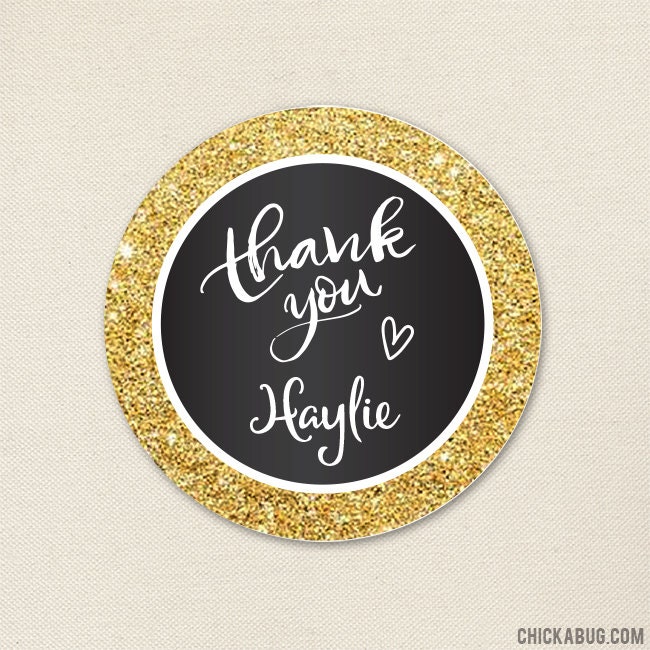 Gold and Black Thank You Stickers Sheet of 12 or