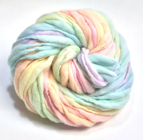 Self striping pastel rainbow yarn handspun thick and thin in