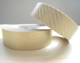 Japanese Washi Masking Tapes / Beautiful Gold Solid and Stripes for Weddings, Parties and Holidays (15m Long, 50 percent more)