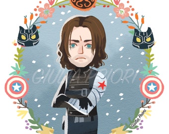 Bucky Barnes CAPITAN AMERICA Floral Art Print