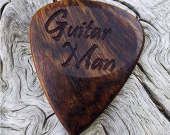 Wood Guitar Pick - Premium Quality - Handmade From Caribbean Rosewood - Laser Engraved On Each Side - Actual Pick Shown - Artisan Pick