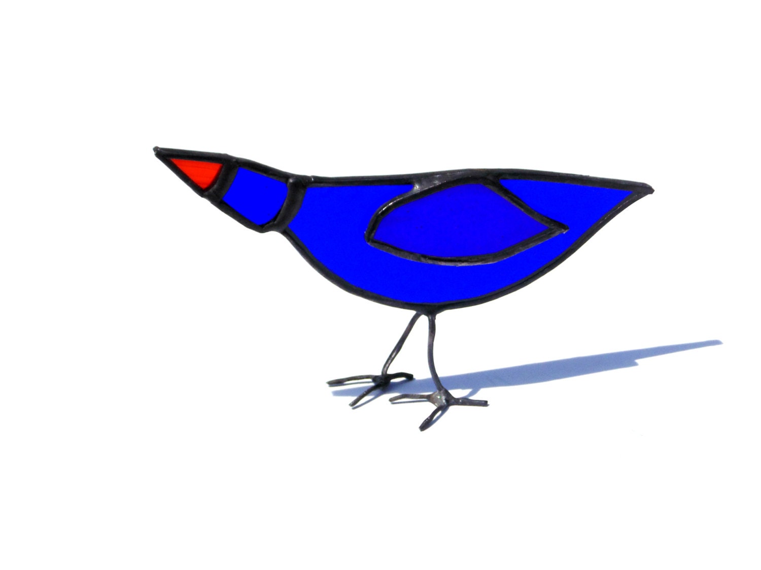 Stained glass bluebird free standing bird sculpture blue