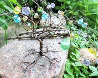 Crystal Tree of Life Sculpture, Oxidized Copper
