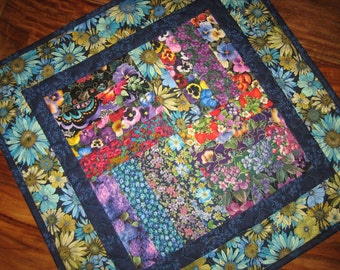 Quilted Table Topper Jewel Tone Paisley Turquoise by TahoeQuilts