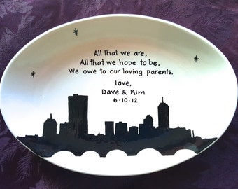 Wedding Gift for Parents Plate - Thank you Mom and Dad - Thank you parents - Parents gift - Gift for mom and dad - City Skyline