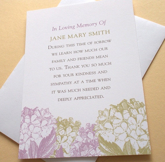 Bereavement Thank You Cards with Purple or Peach Colored