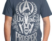 Star Trek T-Shirt // Live Long and Prosper Spock shirt in Vintage Blue with silver ink // Hand Screen Printed // Available In Plus Size