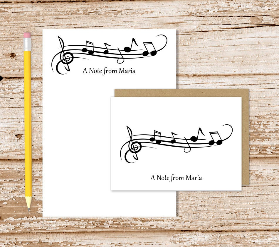 personalized music stationery set . music notes notepad note