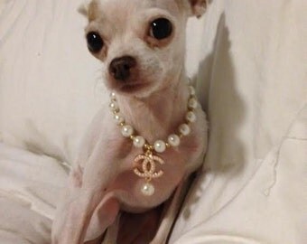 Pearl Dog Necklace Collar fits 8"-15" dog birthday gift rhinestone dog collar