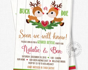 Christmas Gender Reveal Invitation, Deer Gender Reveal, Holiday Gender Reveal Party, Christmas Baby Shower, Boy or Girl Invitation