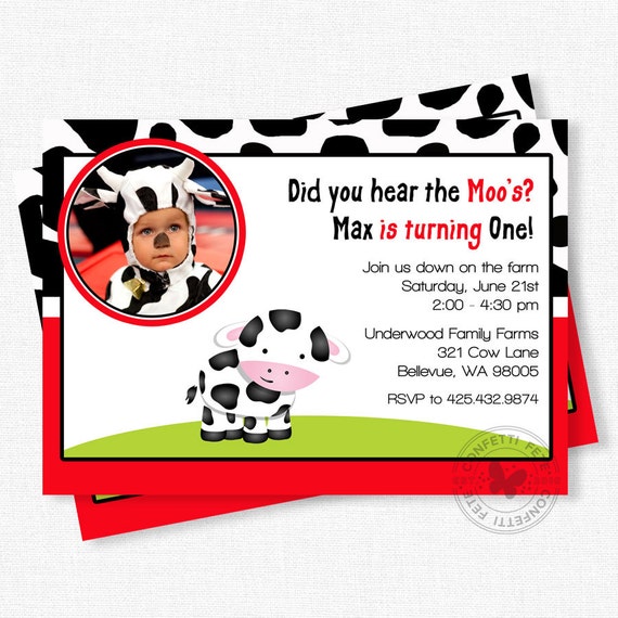 Cow Birthday Party Invitations 6