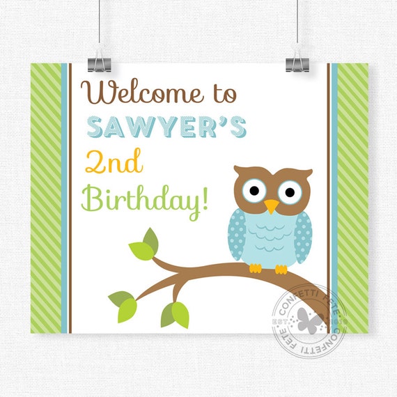 Owl Birthday Sign, Boy Owl Party Sign, Owl Party Decorations, Owl Table Sign, Printable 8x10 Sign Il_570xn
