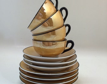 Vintage Lusterware Child Size Tea Set - Tea Cups, Saucers, Plates - 11 piece Tea Set for Children