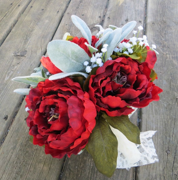 Red Rose Silk Bridal Bouquet Red Roses by RoseAndSageBoutique
