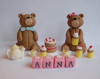 Handmade Edible Teddy Bear Picnic Cake Topper Decoration christening Baby