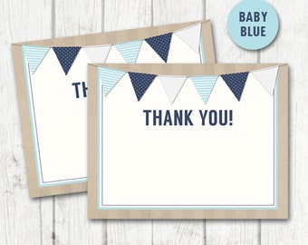 RUSTIC Baby Shower THANK YOU Cards - Flat a2 Sized - Baby Blue and Navy - Instant Download