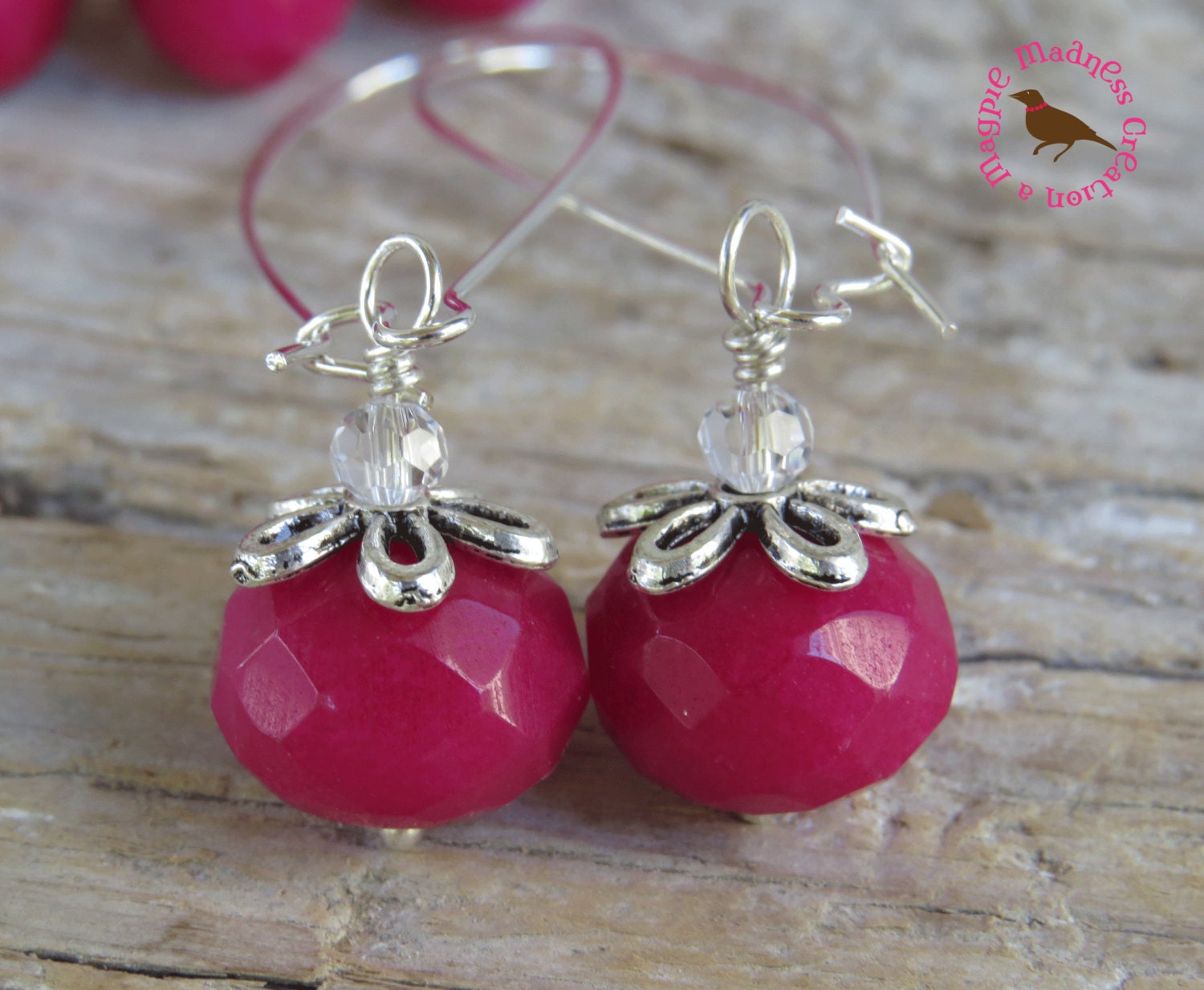 Pink Long Dangle Earrings Dark Pink Statement Earrings