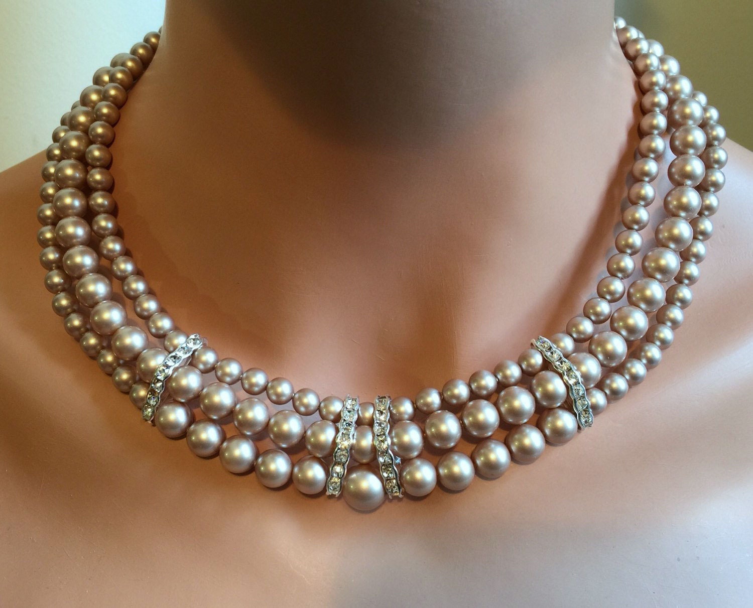 COMPLETE Bridal Jewelry Set with Champagne Pearl Necklace