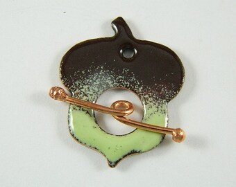 Enameled Acorn Toggle Clasp with Copper Toggle Bar
